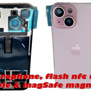 iPhone 15 & Plus Back Glass Cover: Rear Door with flex cables: flash mic nfc