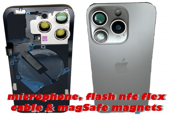 iPhone 15 Pro & Pro Max Back Glass Cover: Rear Door with flex cables: flash mic